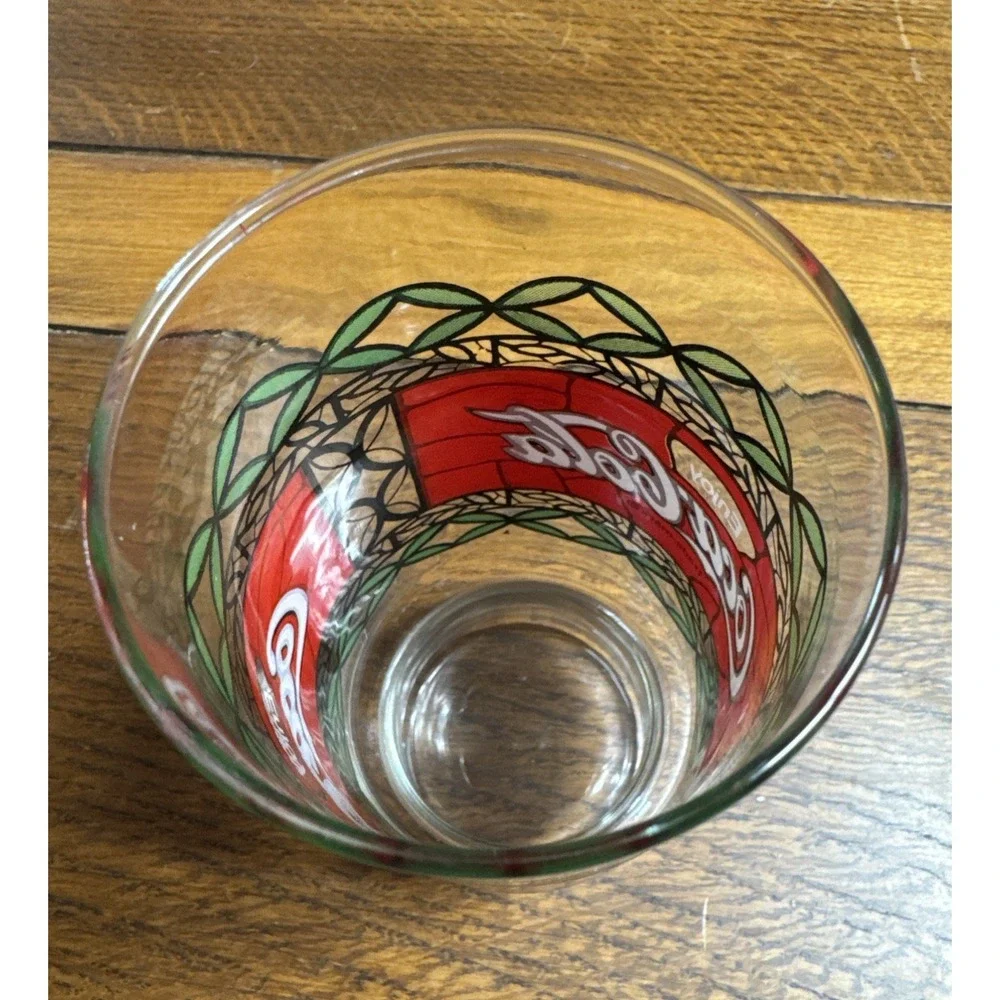 Coca Cola Tiffany Style‎ Stained Glass Green Red Coke Drinking Cup Pedestal VTG